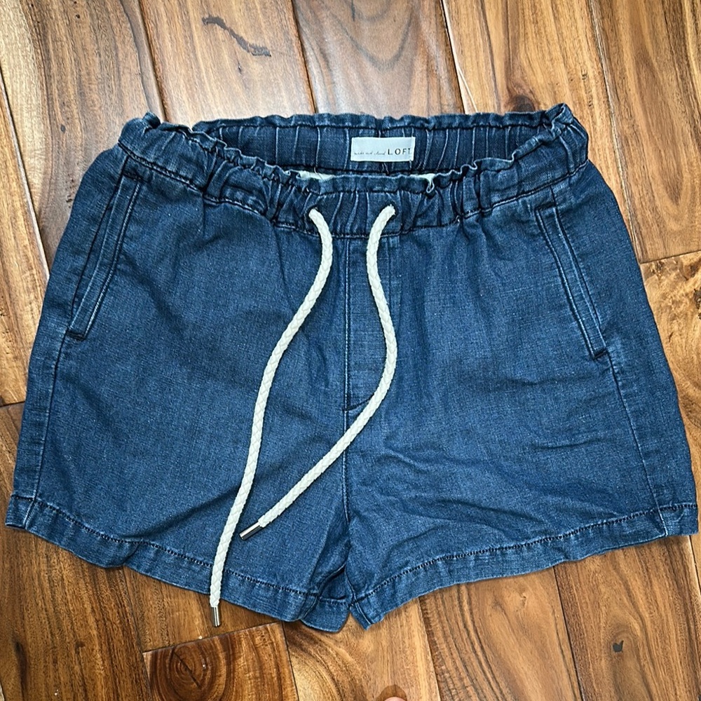 LOFT Blue Jean Shorts with Elastic Waistband and Drawstring